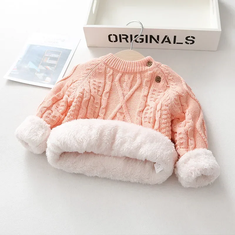 

New Girl Autumn/Winter Sweater Candy Color Thick Warm Knitted Sweater Cotton Diamond Children's High Neck Sweater 2024