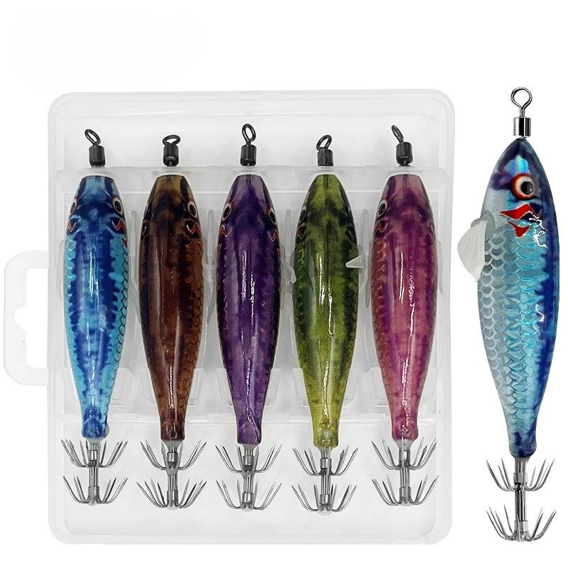 7.8cm Luminous Horizontal Shrimp Squid Jig Set Round Belly Shrimp Rattle Beads Bionic Squid Octopus Cuttlefish Hard Lure