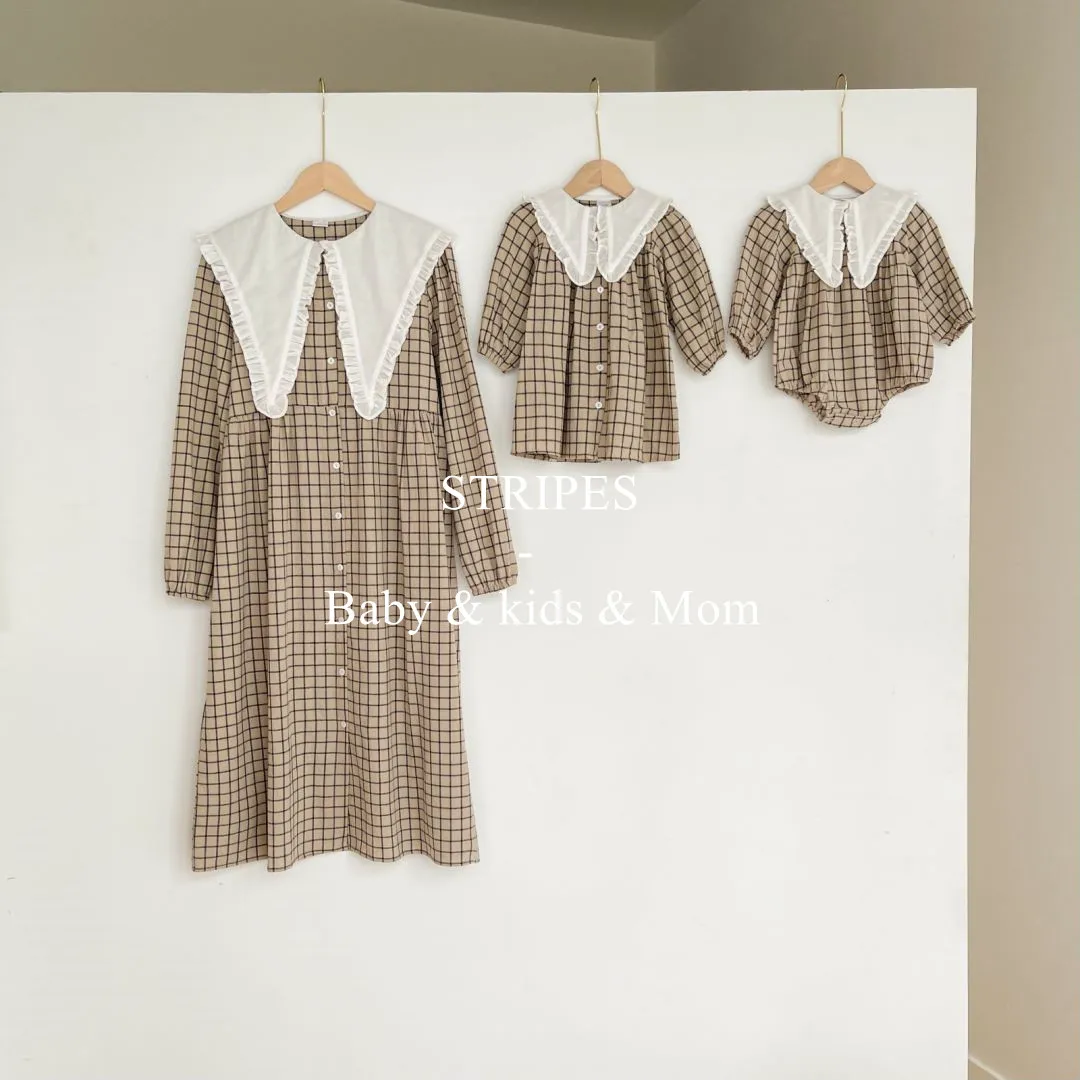 Family Matching Outfits Spring Autumn Shirt Plaid Baby Girl Cotton Romper Girl Dress Women Dress Mother Daughter Look Clothes