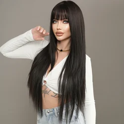 NAMM Long Straight Black Wig for Women Daily Cosplay Natural Straight Hair Wig Synthetic Hair for Heat Resistant Wigs With Bangs