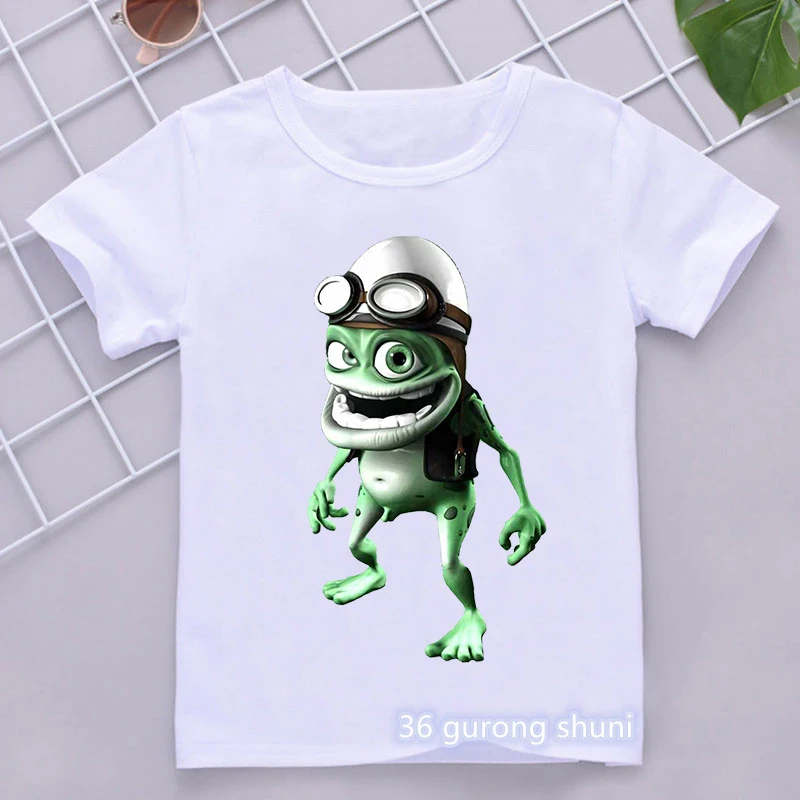 T-Shirt Blanc à Manches Courtes pour Garçon, Vêtement de Style Hip Hop, Imprimé de Dessin Animé Grenouille Elin, Livraison Directe