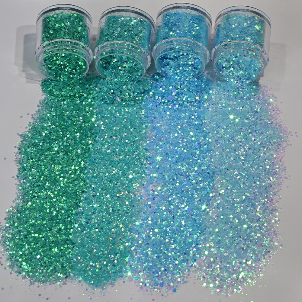 4Pcs Mint Green/Blue Chunky Glitter set Mermaid Nails Sequins Shiny Hexagon Flakes DIY Nail Art Decorations Glitters Accessories