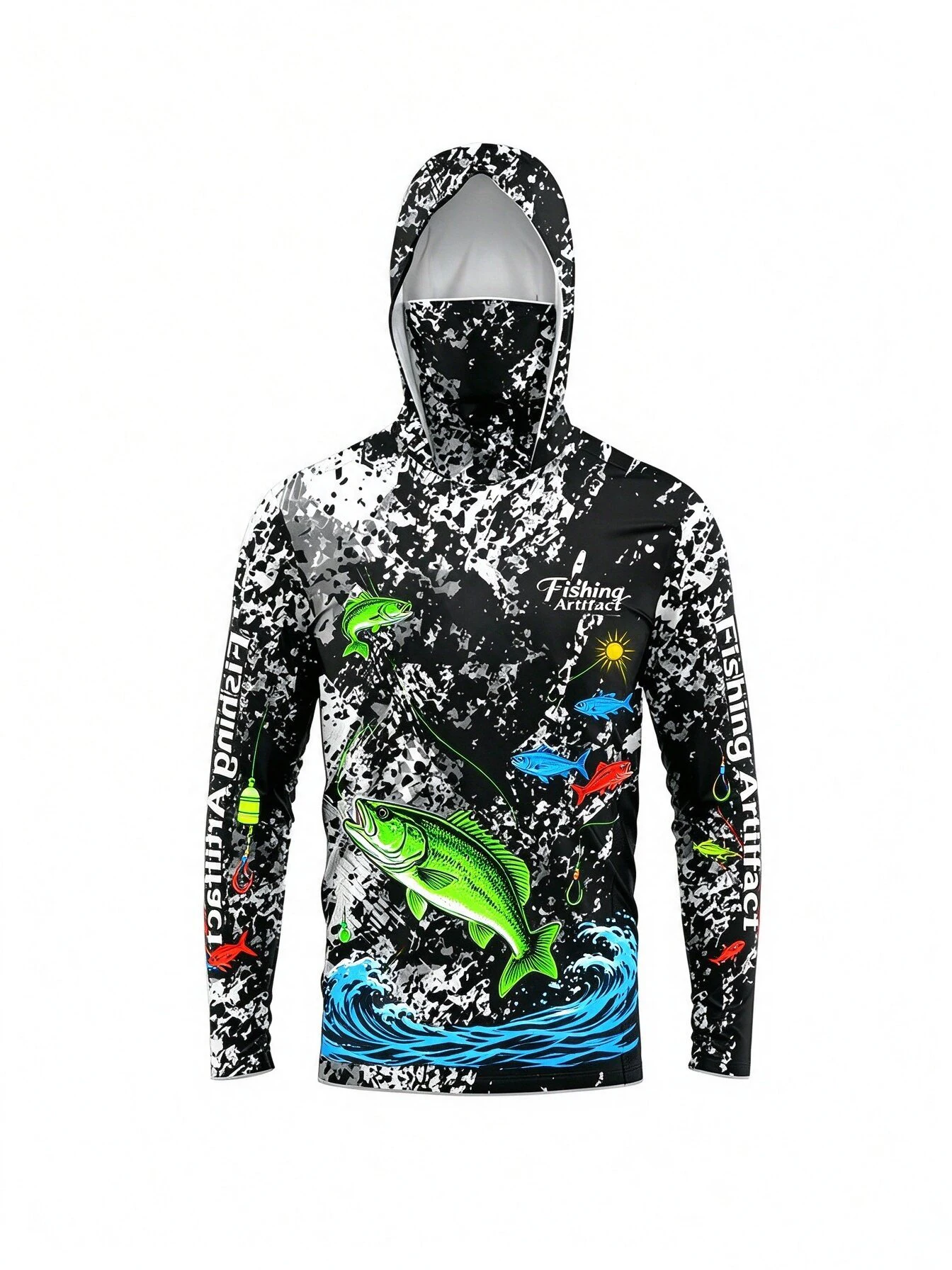 Men‘s Long Sleeve Hooded Fishing Shirt with Face Mask, Breathable Quick Dry Lightweight Outdoor Fishing Top