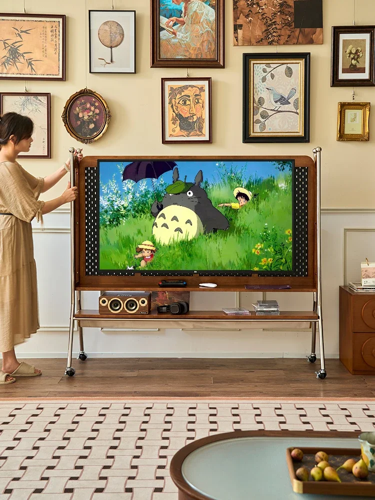 French retro TV bracket small apartment home monitor mobile frame