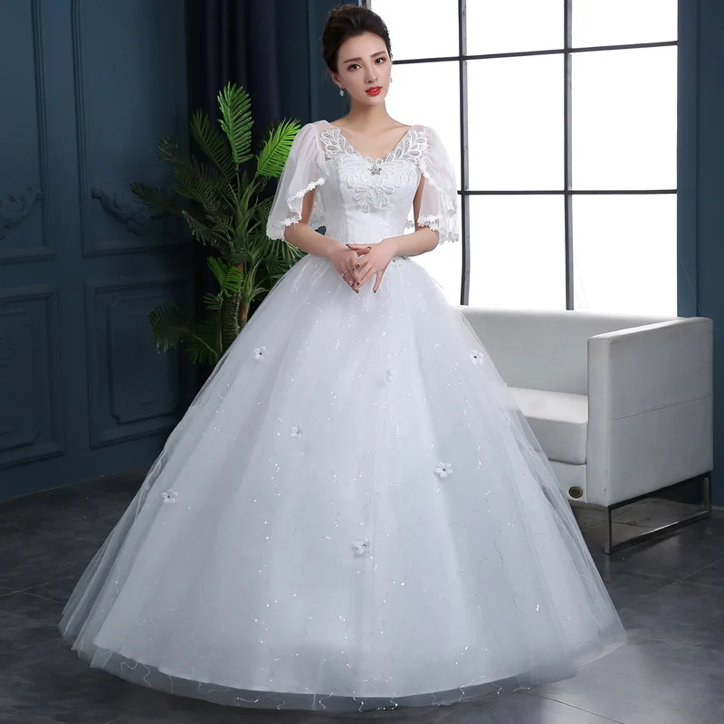 Customized Wedding Dress Middle Sleeve Lace Up Wedding Dresses Plus Size Embroidery Dresses for Women Vestido De Novia