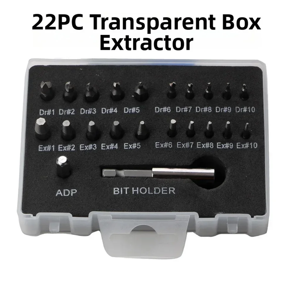 

22 шт., экстрактор сломанных винтов с двойной головкой, инструмент для снятия болтов с обратной резьбой, инструмент для удаления поврежденных винтов, экстрактор многослойного болта