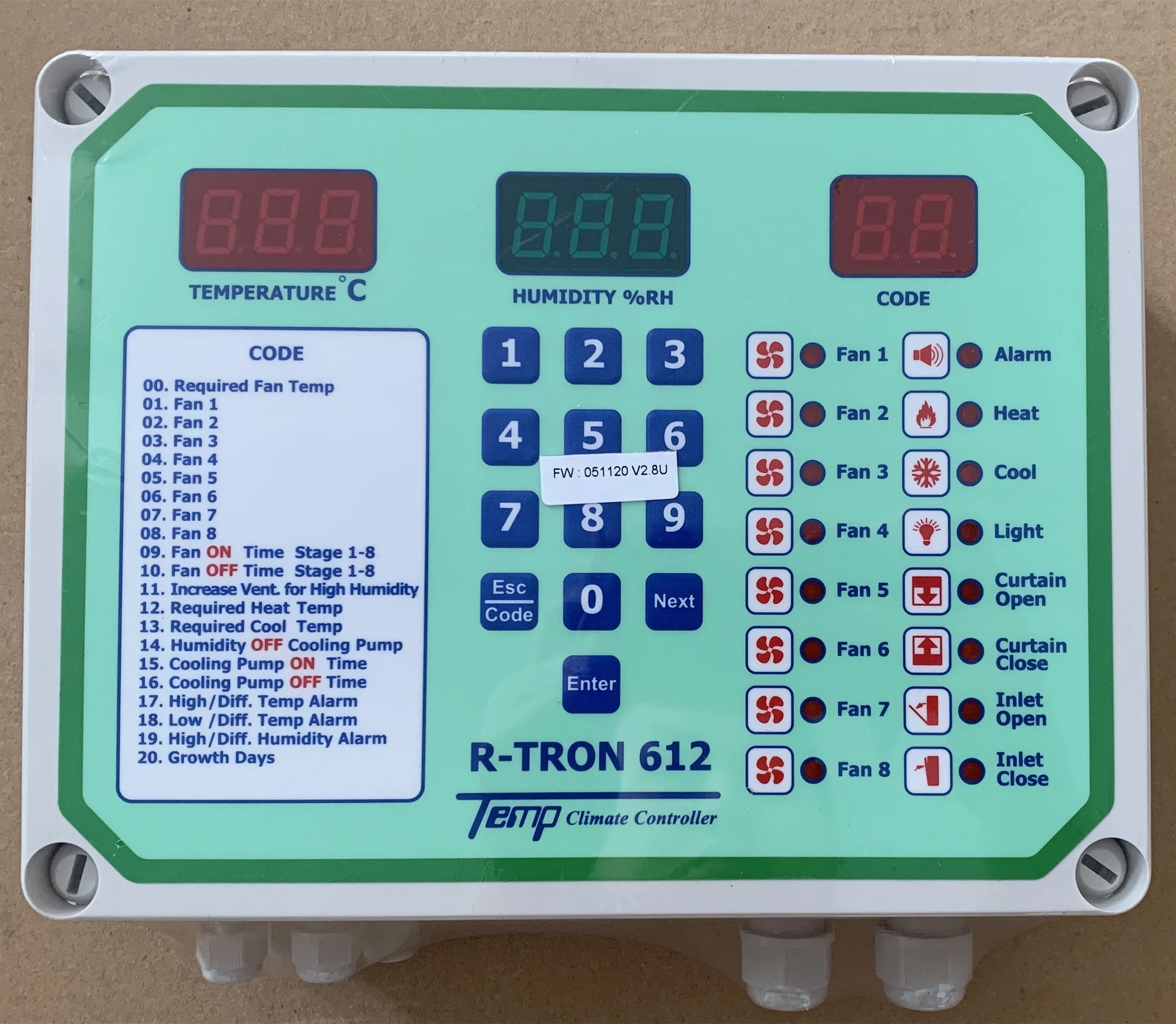 Climate Controller R-Tron 612 Made in Thailand 12 Stage 3  Temperature  Sensor 1 Humidity  Sensor Use in Poultry and Swine Farm