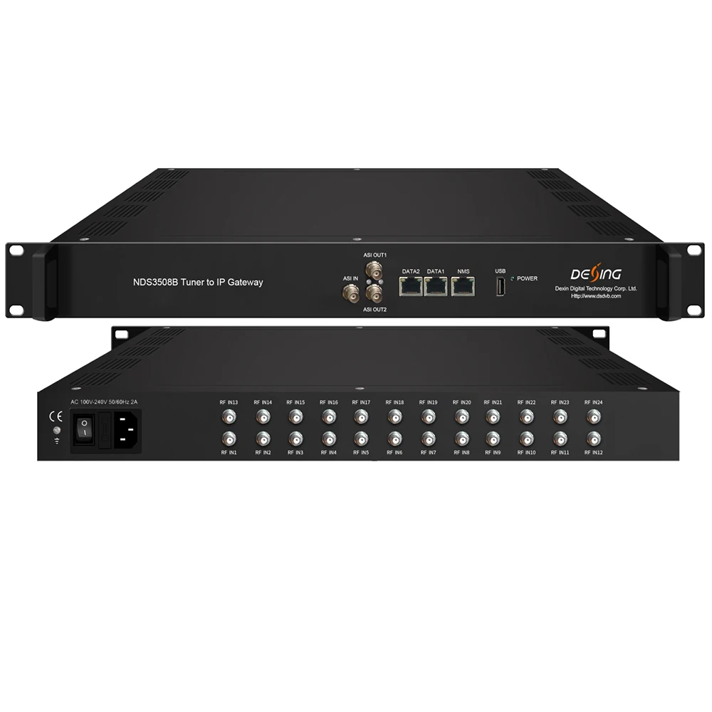 

24 Tuner to IP/ASI Gateway RF TO IP DVB-S2 ISDBT ATSC DVB-T2 DVB-C IRD tuner receiver Hotel IPTV TV front-end system