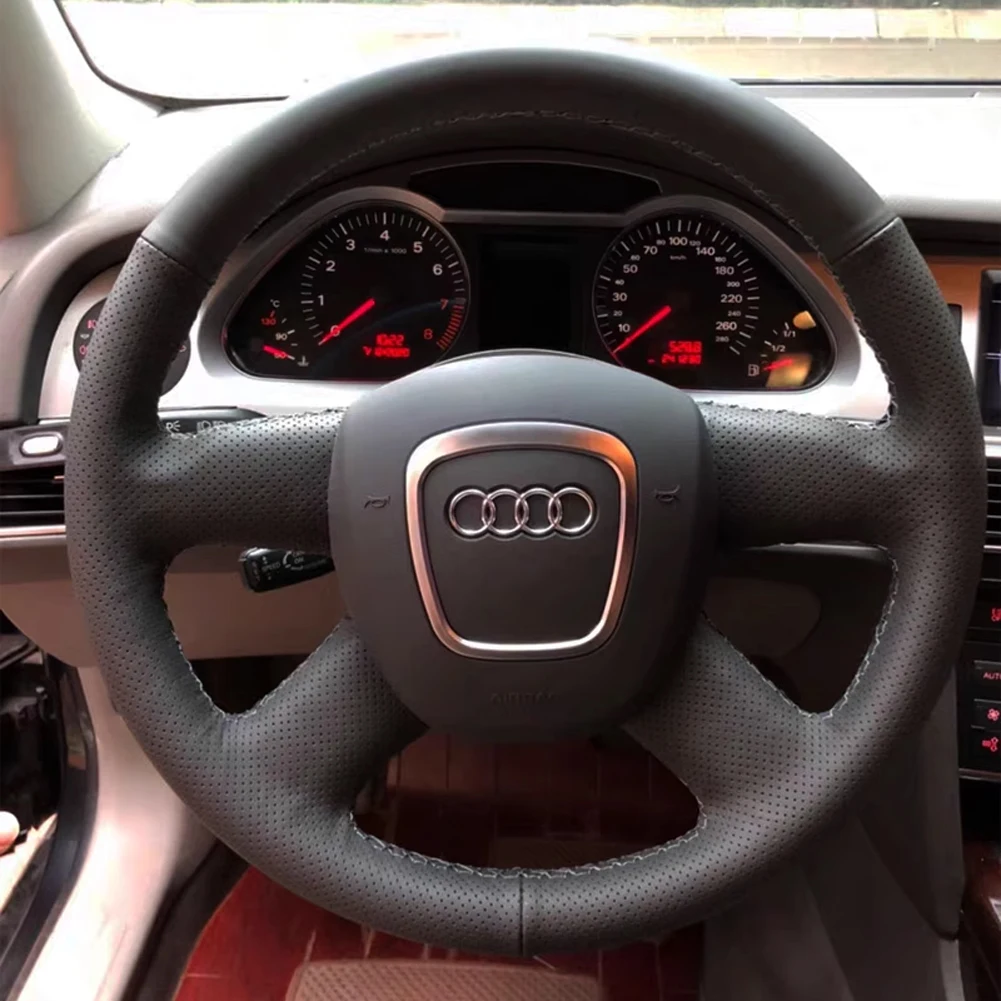 Diy Handmade Sewing Car Steering Wheel Cover for Audi A4 B7 B8 A6 C6 2004-2011 Q5 2008-2012 Q7 Genuine Leather Car Accessories
