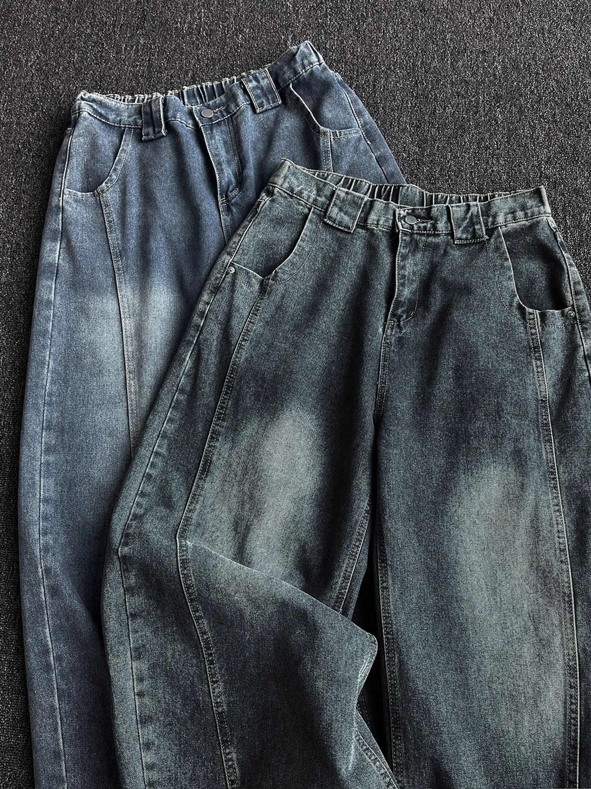 Retro Blue Deconstructed Knife Jeans Loose Wide Leg Jeans Men's American Style Autumn Washed Straight Tube Trousers