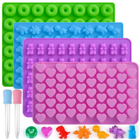 4PCS Silicone Gummy Molds With 2PCS Droppers Chocolate Moulds Set Candy Jelly Dinosaur Bear Heart Donut Gummie Sugar Maker