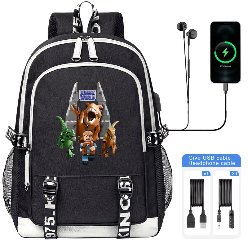 Cartoon Jurassic Park Boy Girl Backpack high quality Children Teenage USB Book Bag Men large capacity Traveling Backpack