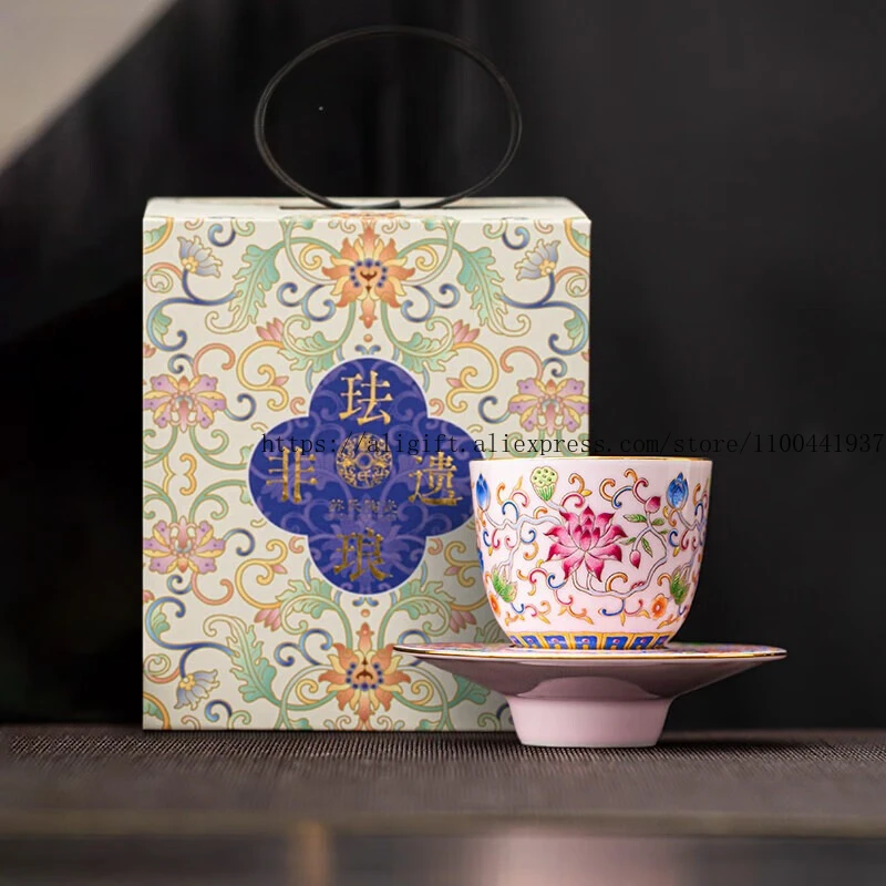 

Керамическая личная чайная чашка эмалированного цвета в придворном стиле, подарочная коробка для чая, подарок ручной работы