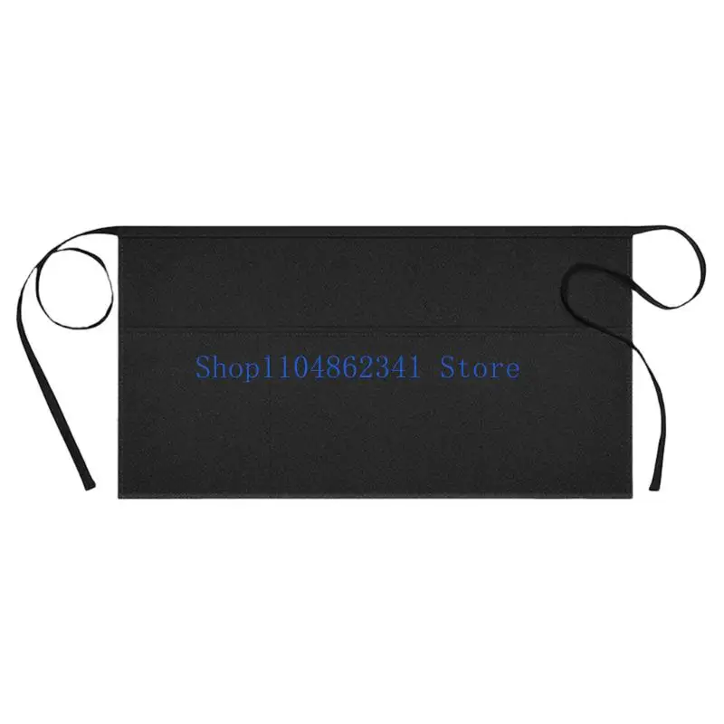 5asd Short Server Waitress Chefs Apron, Black Waist Aprons with 3 Pockets Half Apron for Waiter Cooking Dishwashing Cleaning