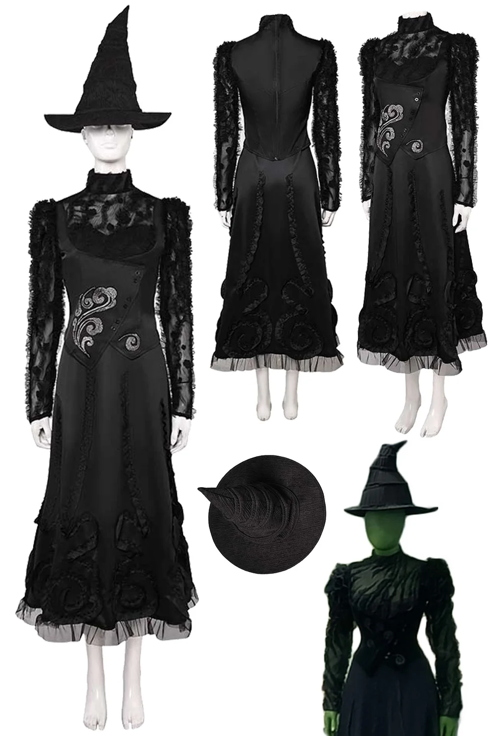 Elphaba Witch Cosplay Costume Movie Wicked Roleplay Dress Hat Cloak Women Adult Outfits Halloween Carnival Party Fantasia Suit