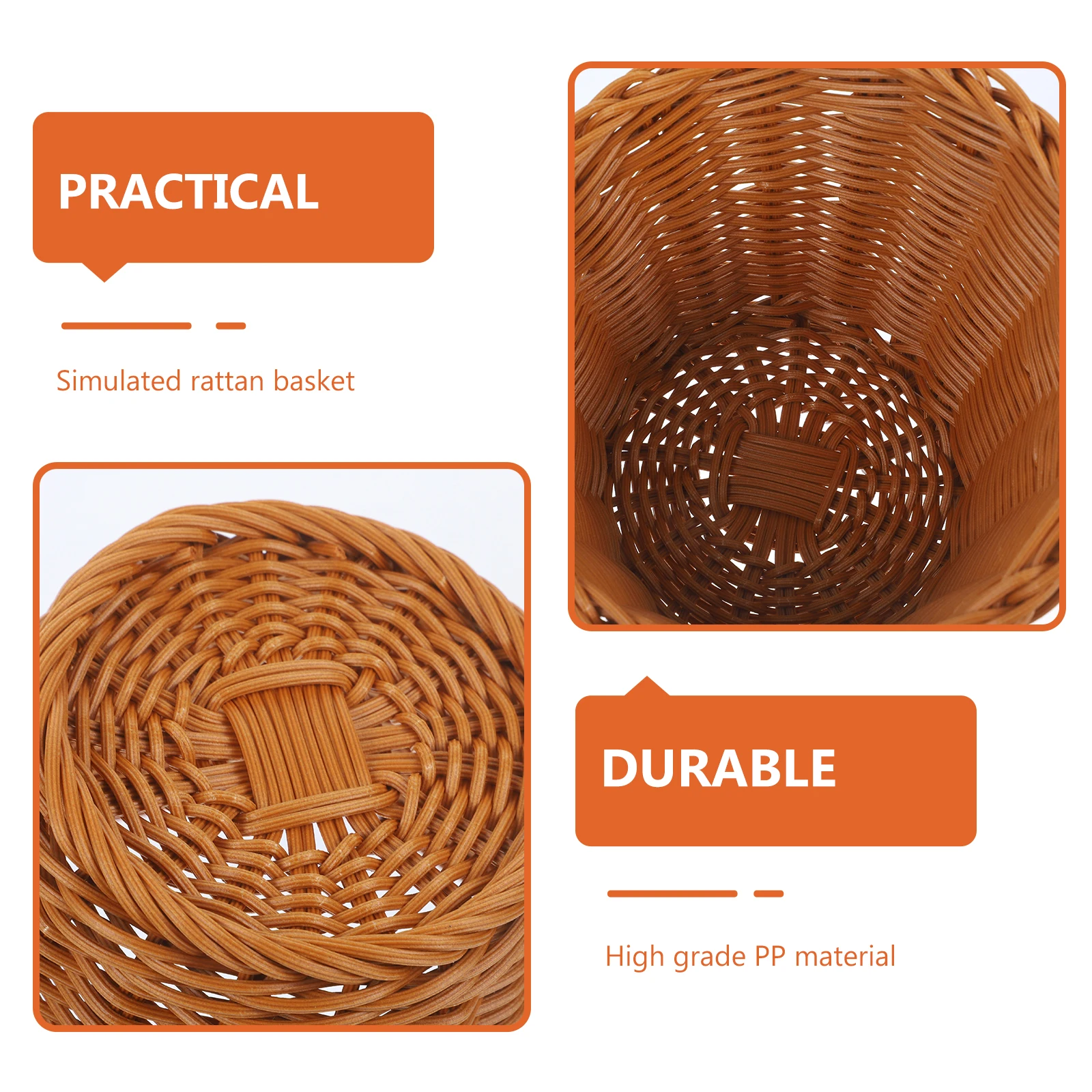 

2pcs Rattan Storage Baskets Imitation Woven Fruit Vegetable Container Kitchen Organizer Snack Dried Food Holder Pp Material