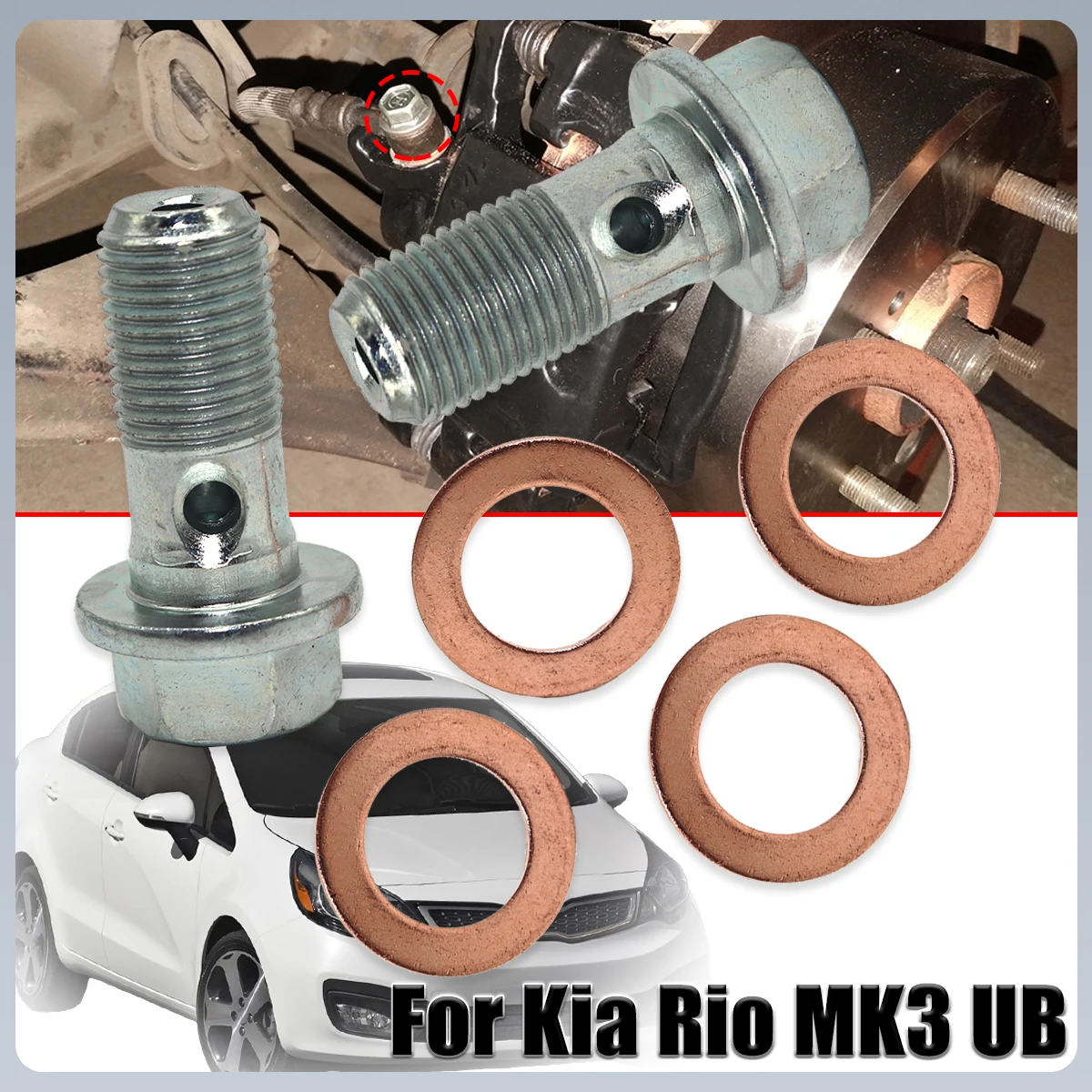 

Front Left Right Rear Brake Hose Banjo Fittings Bolts Copper Sealing Crush Washers Repair Kit For Kia Rio MK3 UB 2011 2012-2017