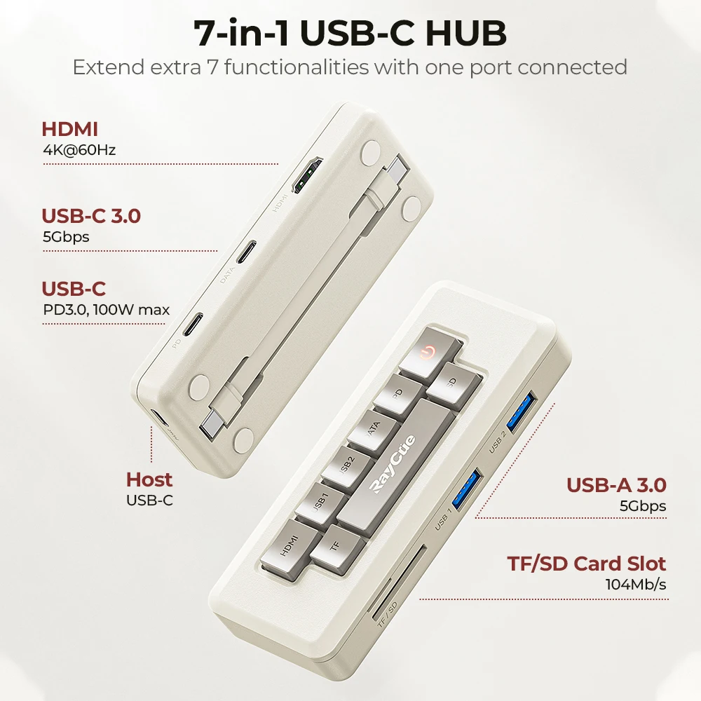 Imagem -06 - Raycue-pocket Hub Usb tipo c para Compatível com Hdmi 4k 100w Adaptador Usb 3.0 Cabo Destacável Macbook Lenovo hp Laptop 128k