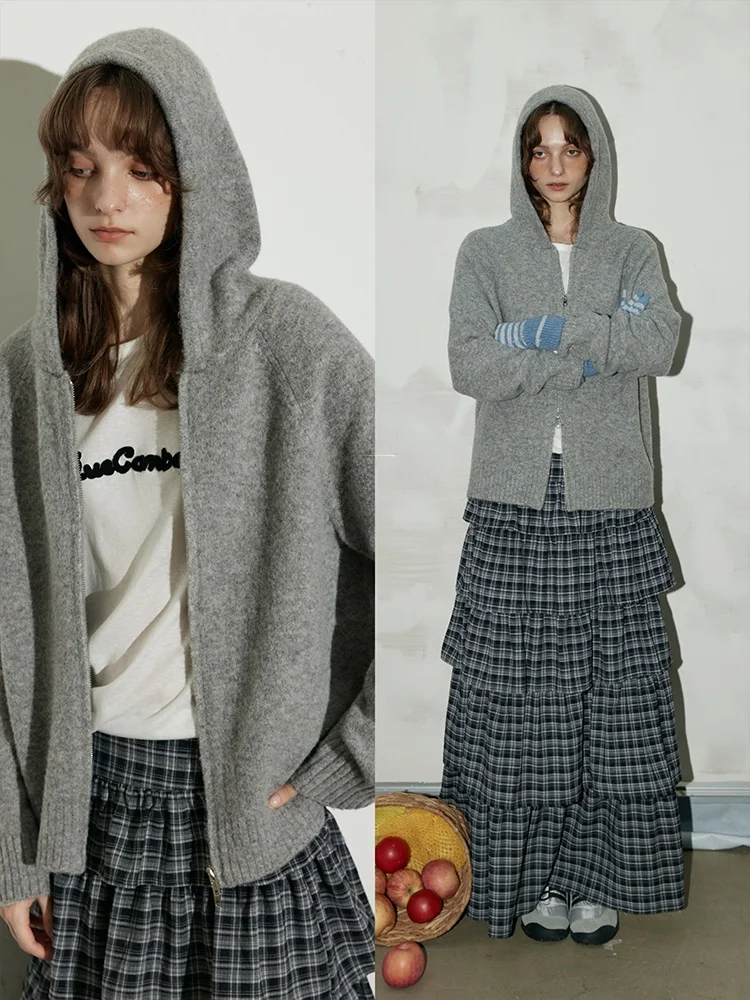 

Вязаный кардиган BMLT с молнией, мягкий свитер в корейском стиле, осенняя новинка, женский свободный крой, длинный рукав, круглый вырез