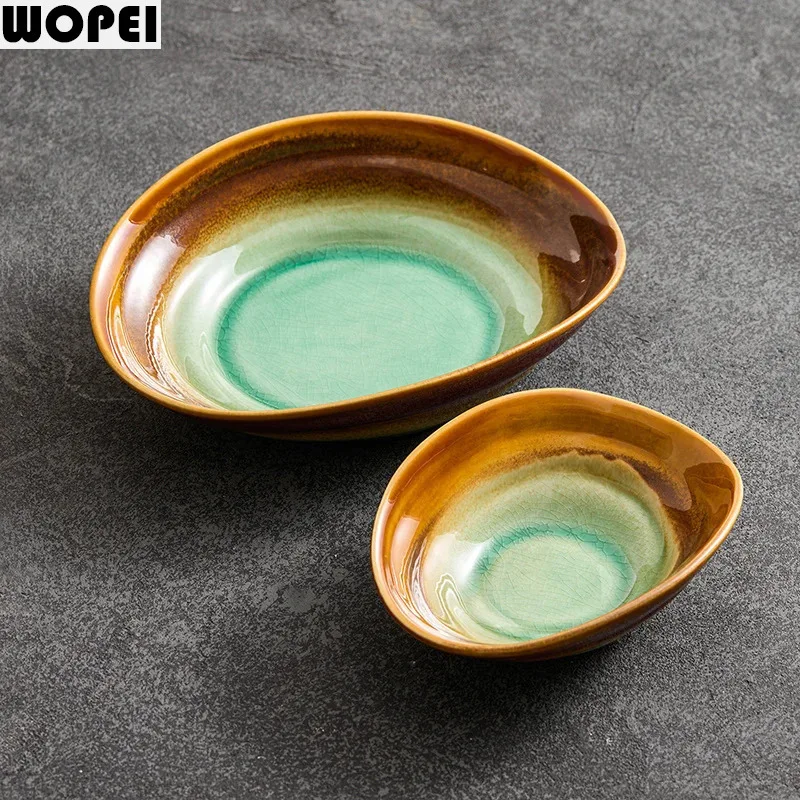 Kiln Changes Irregular Ceramic Bowl Retro Soup Bowl Pasta Bowl Dessert Salad Bowls Serving Bowls Molecular Cuisine Tableware
