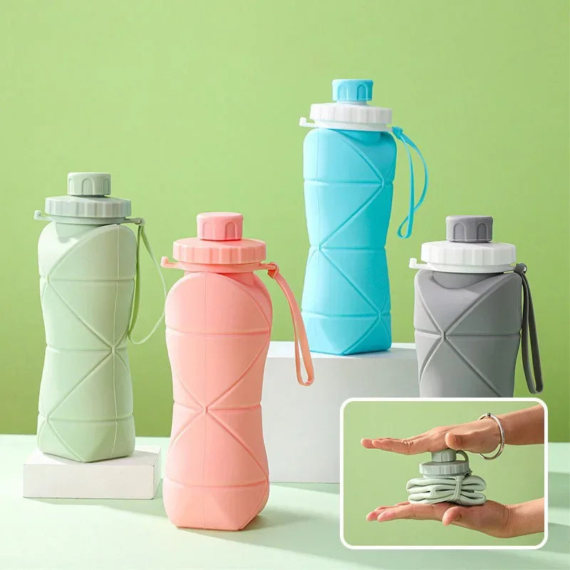 

600ml Silicone Folding Water Bottle Portable Reusable Motivational Gym Travel Outdoor Drinking Cup