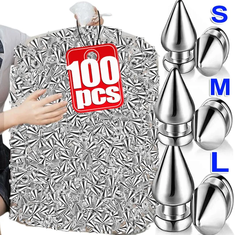 

10/100Pcs Double Caps Silver Rivets Cone Studs DIY Double Cap Punk Round Spikes for Shoes Bags Garment Nail Rivet Sewing Tool
