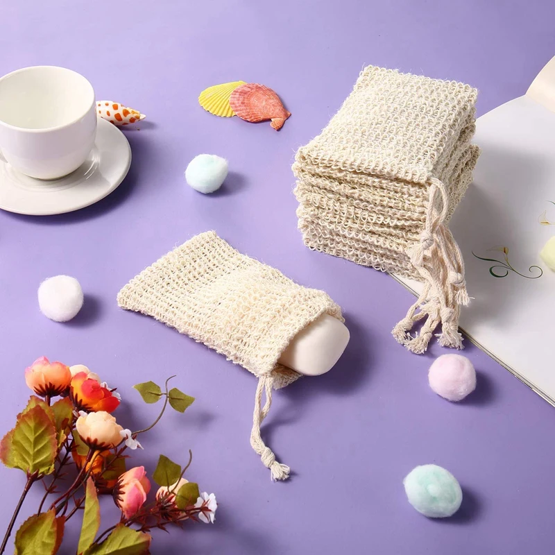 Paquete de bolsas exfoliantes de jabón, malla de Sisal, con cordón, para baño y ducha, 12 unidades