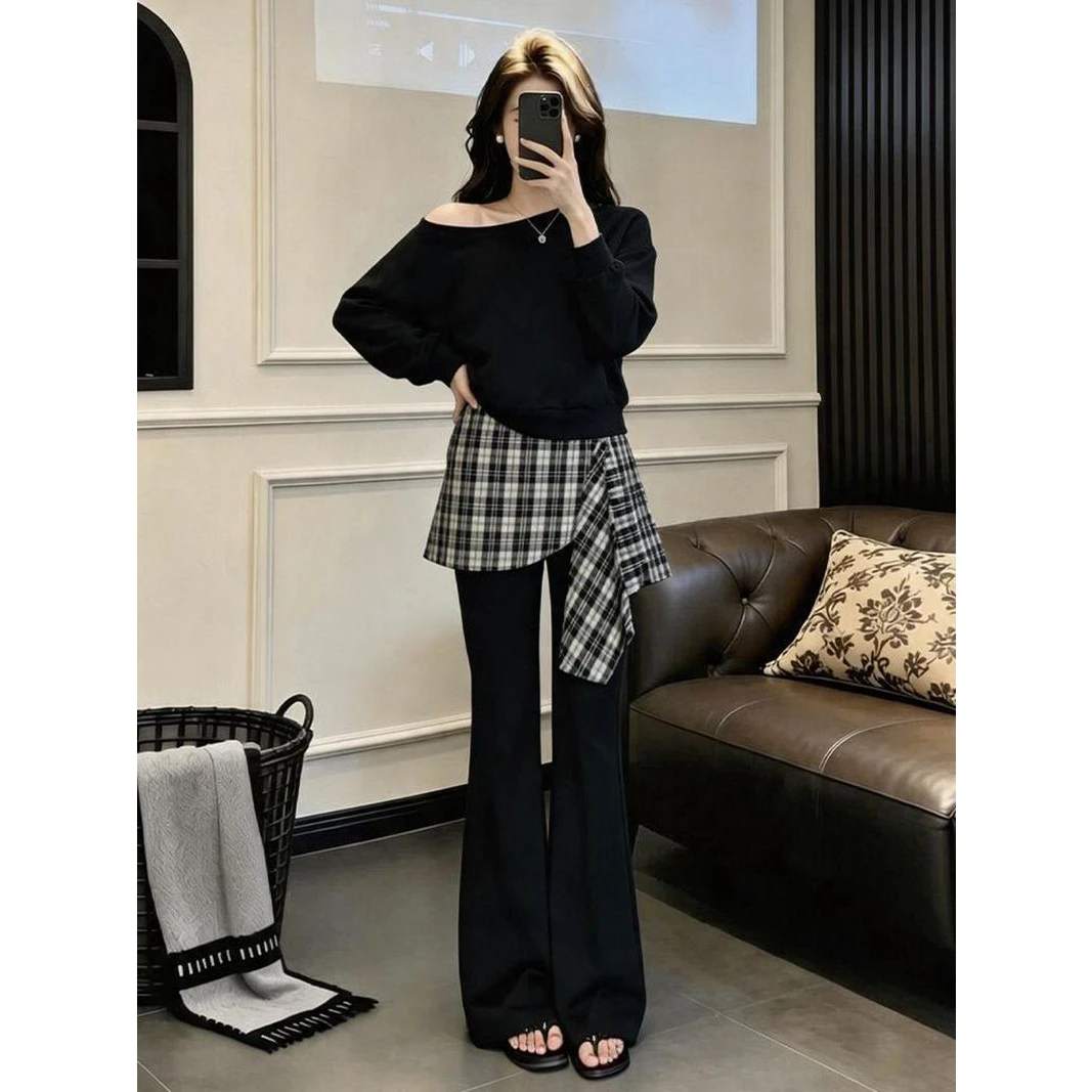 Fashionable Cotton-Like Diagonal Shoulder Sweatshirt And Wide Leg Pants Women's Set Autumn New Style Three Pieces Winter Suit...