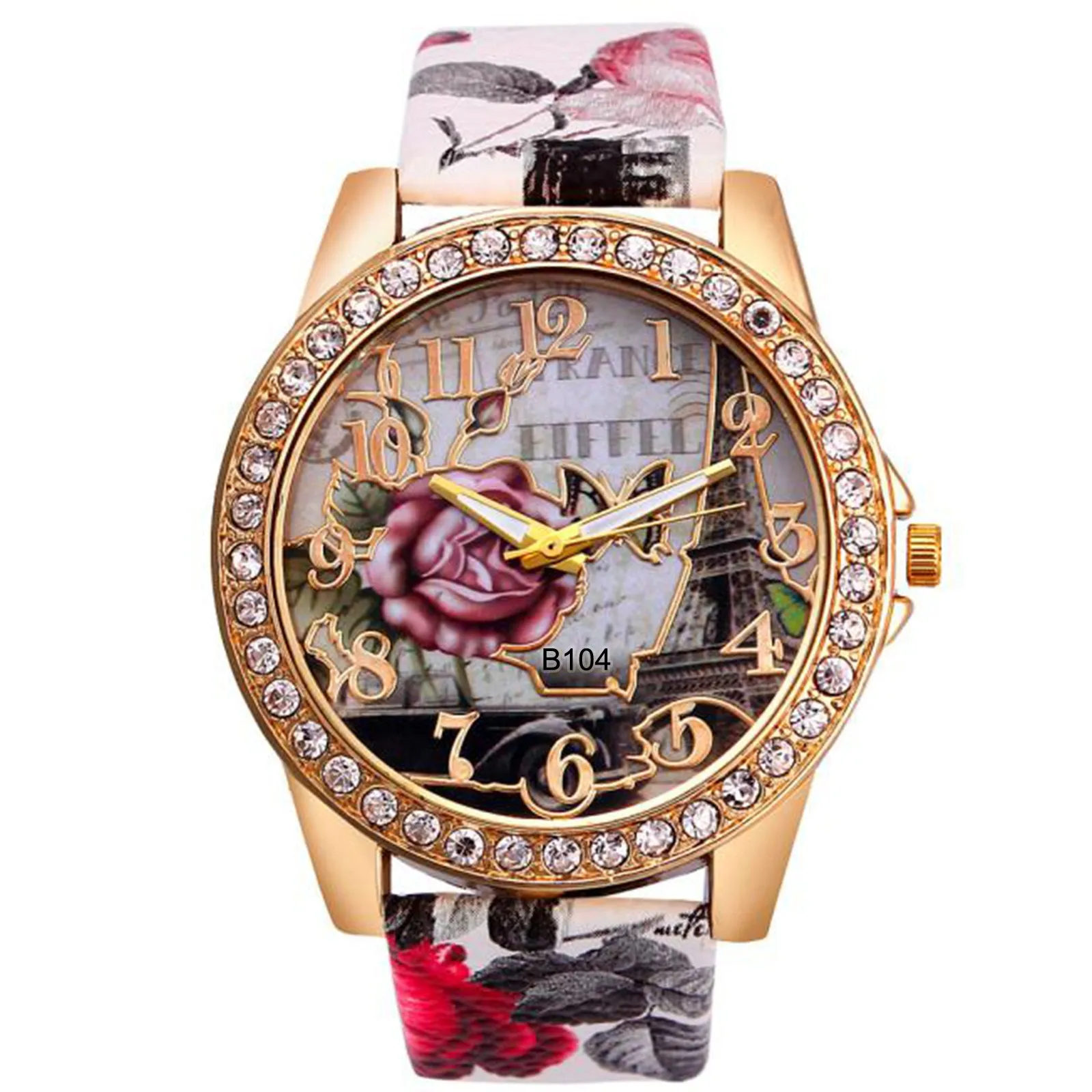 Rose Pattern Leather Band Analog Quartz  Wrist Watches Elegant Watches Watches 2024 High Quality часы женские наручные