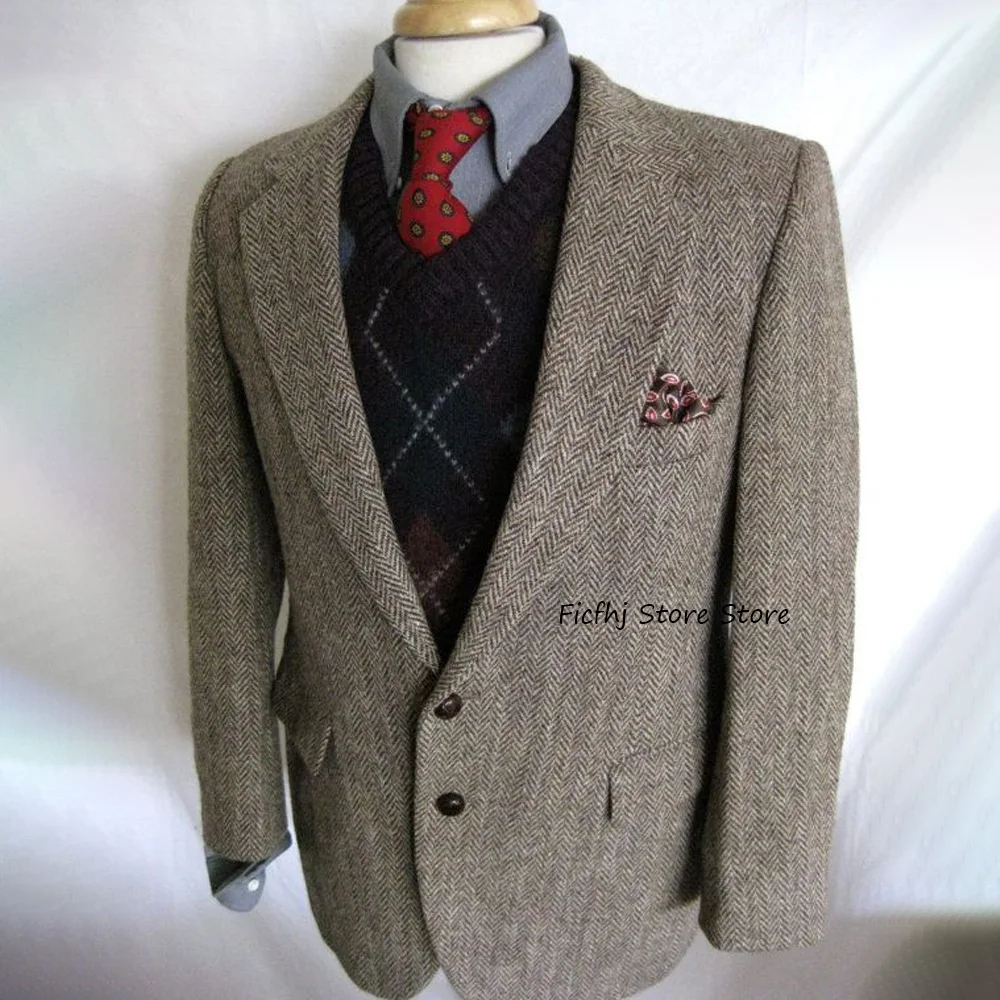

Casual Suit Jackets Notched Lapel Man Jackets High Quality Herringbone Fabric Men's Social Coat Suitable for Work Urban Blazers