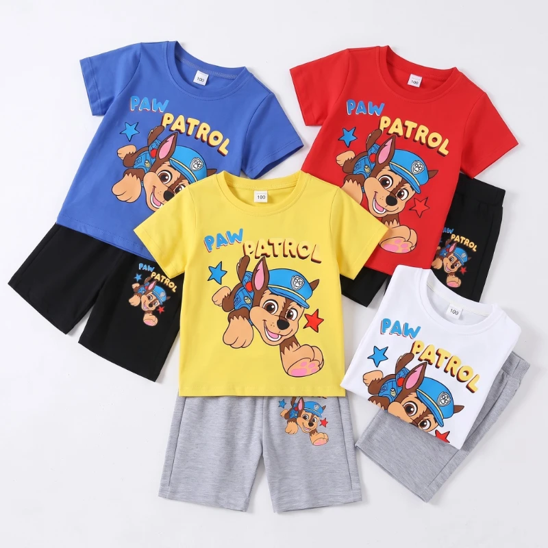 Paw Patrol Kids Set Boys Short Sleeve T-Shirt +Shorts 2-Piece Outfits Boys Cartoon Suit Casual Children Clothes For Summer