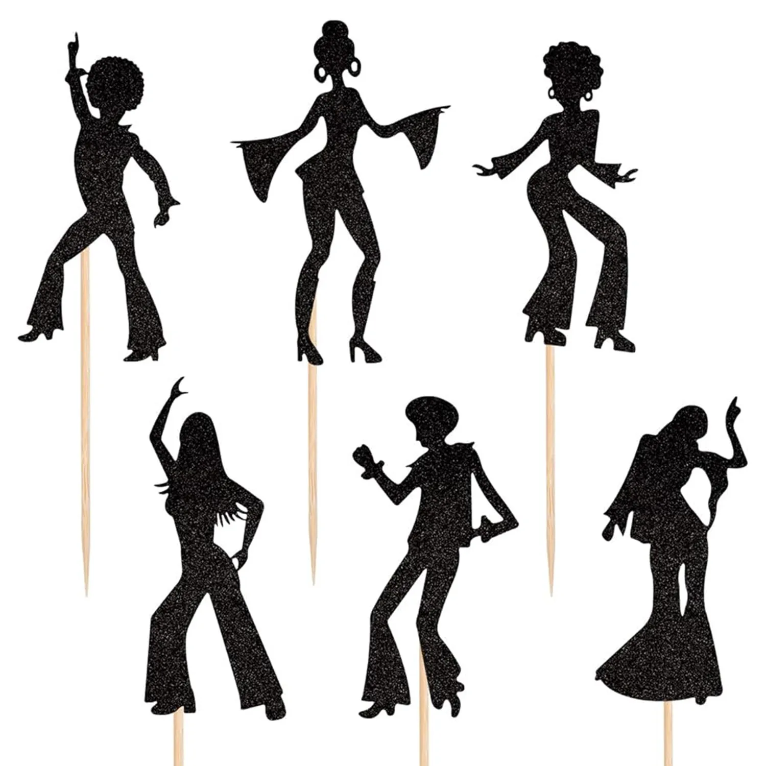 24 Stück 70er-Jahre-Disco-Cupcake-Topper, schwarzer Disco-Tanz-Cupcake für Musik, Disco-Thema, Hochzeit, Männer und Frauen, Geburtstag, Partyzubehör