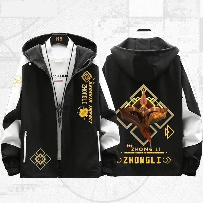 Anime Genshin Impact Zhongli Jackets Autumn Winter Outerwear Fashion Hooded Outwear Slim Fit Hoody Birthday Gifts Boys Girls