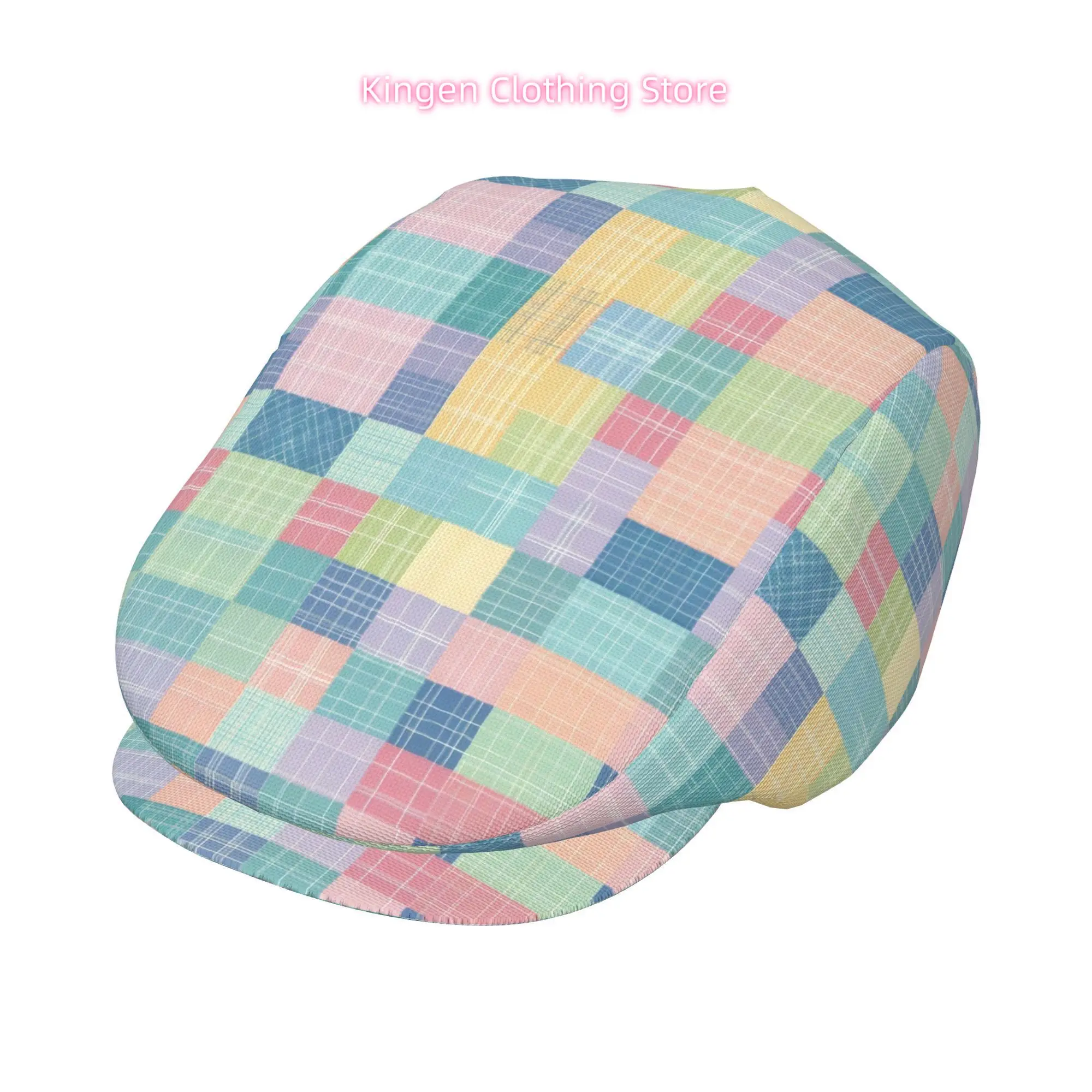 Pastel Plaid Patchwork Men Beret Hat Polyester Adjustable Newsboy Hats Cabbie Gatsby Cap Driving Flat Caps Women Cabbie Cap Bere