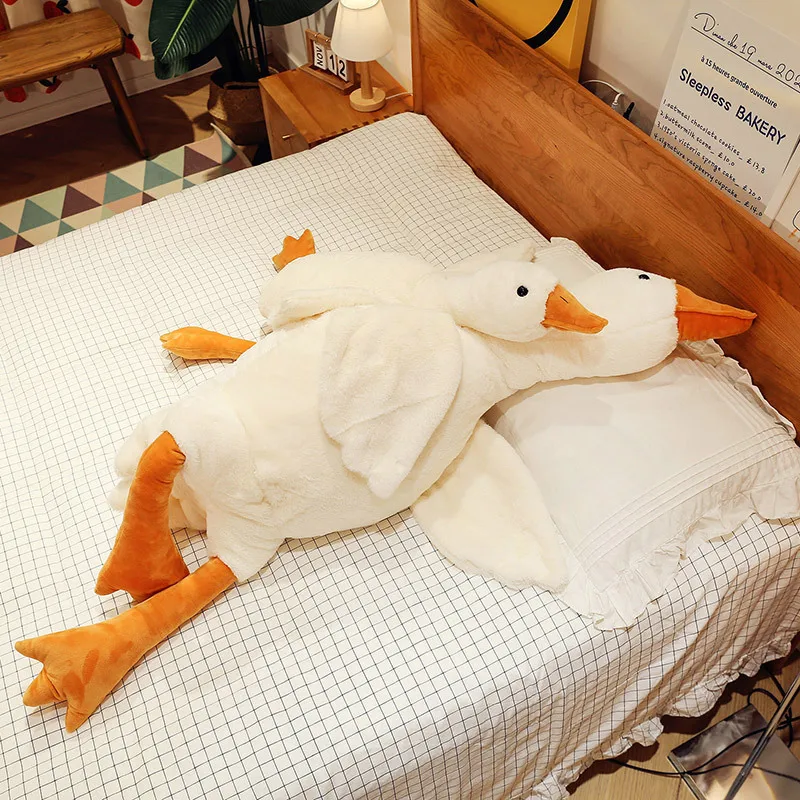 Animal relleno de ganso blanco esponjoso gigante, bonito pato de peluche, alas grandes, ganso de peluche, cisne suave, almohada para abrazar, regalo para chico y adulto ﻿