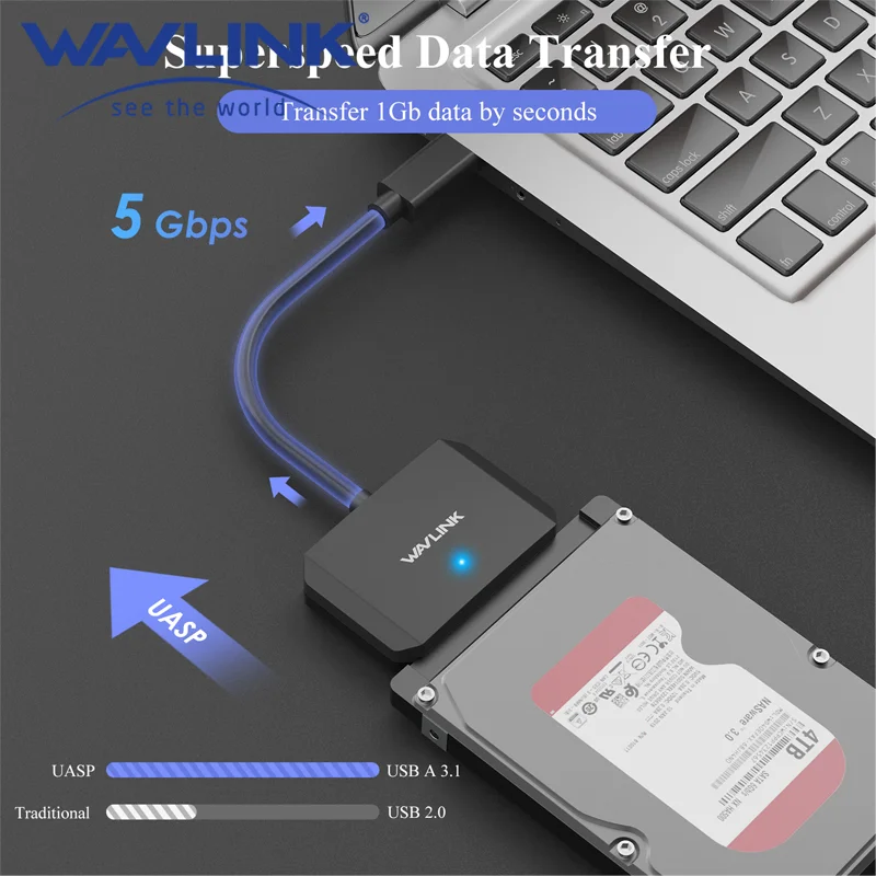 WAVLINK USB3.0 to SATA III Hard Drive Adapter Cable 5Gbps Data Transfer Converter External Hard Drive Connector For 2.5