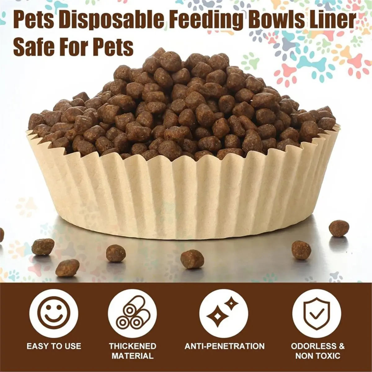 AA83 300 Pcs Large Pet Disposable Feeding Bowls Liner Bulk Cat Food Bowls Small Paper Dish Paper Liner for Small Dogs Brown