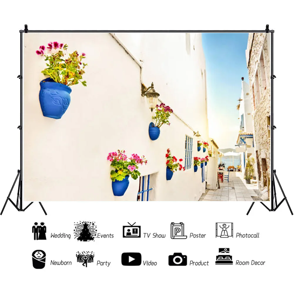 ZHISUXI piante verdi e case tradizionali fiori primaverili sulle strade della piccola città fotografia sfondo Prop XZ-08