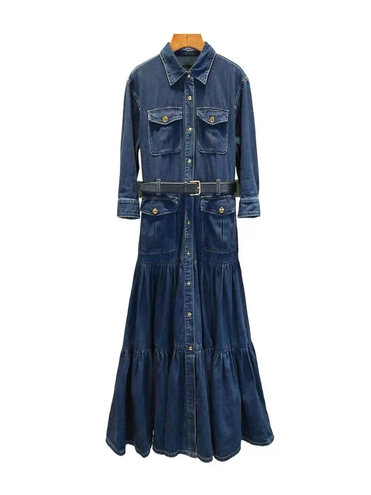 Loose Blue Denim Dress Womens Dresses Long Dresses Summer One-piece Dress Fashion Summer Dresses 2024 Woman Clothing image 4