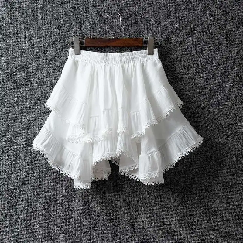 Elastic Waist White Black Irregular Mini Kawaii Skirt Japanese Style School Y2k Aesthetic Ruffles Short Skirts Streetwear Faldas