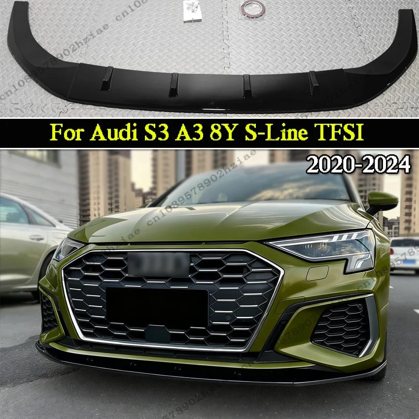 لأودي S3 A3 8Y S-Line TFSI 2020-2024 سيارة الجبهة حافة مصد السيارة الفاصل المفسد الناشر بوديكيت ضبط الملحقات الخارجية أجزاء