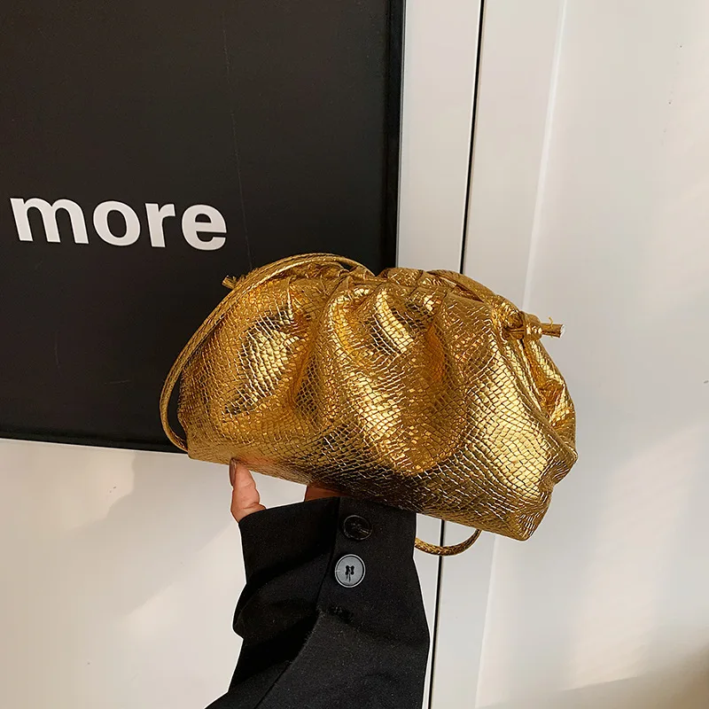 

Small Luxury Design Women's Leather Silver Cloud Bag New Handheld Shoulder Bag Fashion Ladies Party Clutch Purse Female Handbags