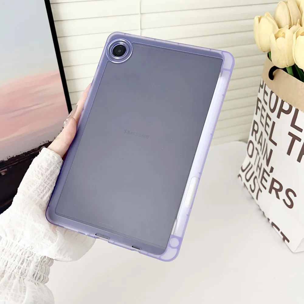 

Shockproof TPU Back Cover for Samsung Galaxy Tab S7/S8 Transparent Protective Case with Pen Slot Anti-Scratch Soft Shell Case