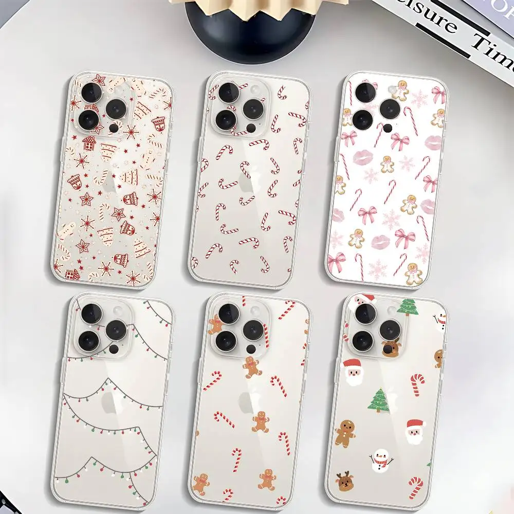 

Winter Christmas Phone Case For IPhone 17 16 15 14 Plus 13 12 11 Pro Max Phone Back Cover Transparent Shockproof Cover