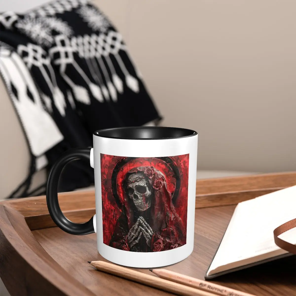 

Santa Muerte Saint Death Goth Mexican Muertos Skull Mug Funny Ceramic Coffee Cups Tea Mugs Milk Cup Drinkware Gifts for Friends