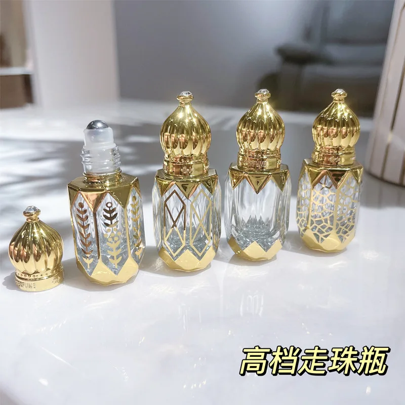 

New Portable Essential Oil Roller Bottle Gold Crown Shape Refillable Perfume Bottles Empty Container Travel Makeup Bottle 6ML