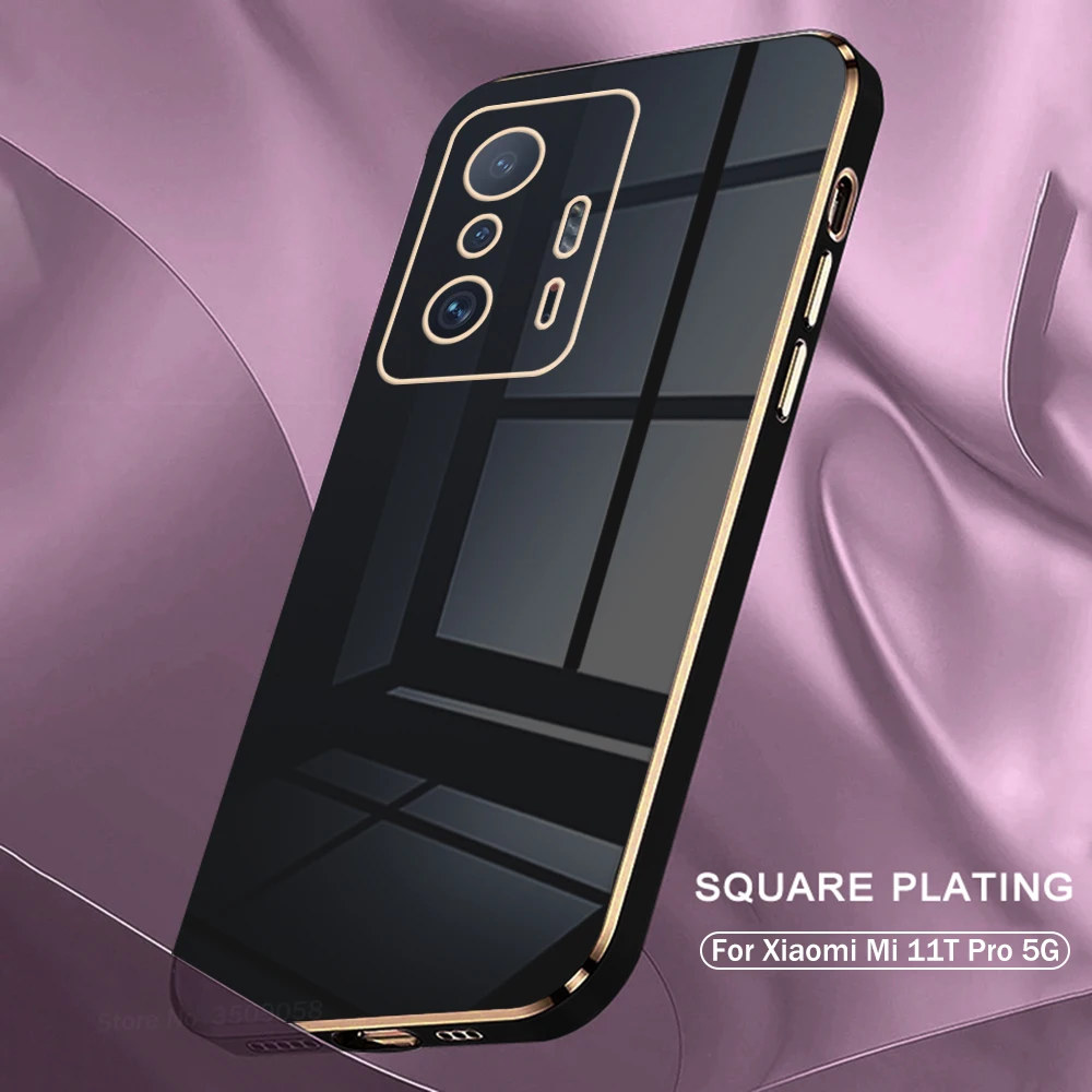 Xiomi 11T Pro Case Luxury Plating Gold Frame Square Phone Protect Fundas For Xiaomi11T Xiaomi Mi11T Mi 11T Pro 5G TPU Soft Cover