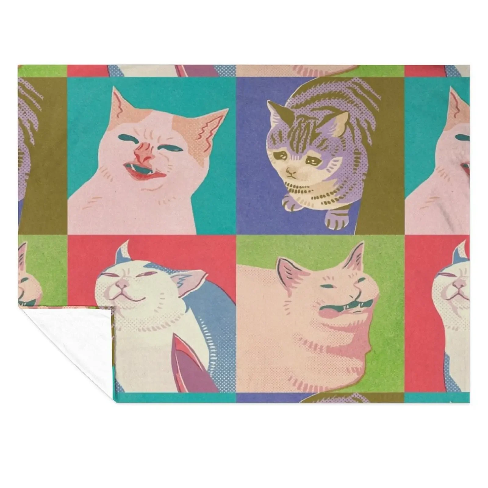 

Four Meme Cats of the Apocalypse Throw Blanket Custom Stuffeds Cute Plaid Hairys Blankets