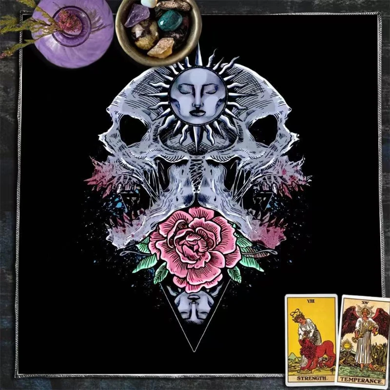 VIKAMA Yin Yang Wolf Triple Moon Pentacle Skull Rose Tarot Altar Cloth Divination Mat Spiritual Witchcraft Decor