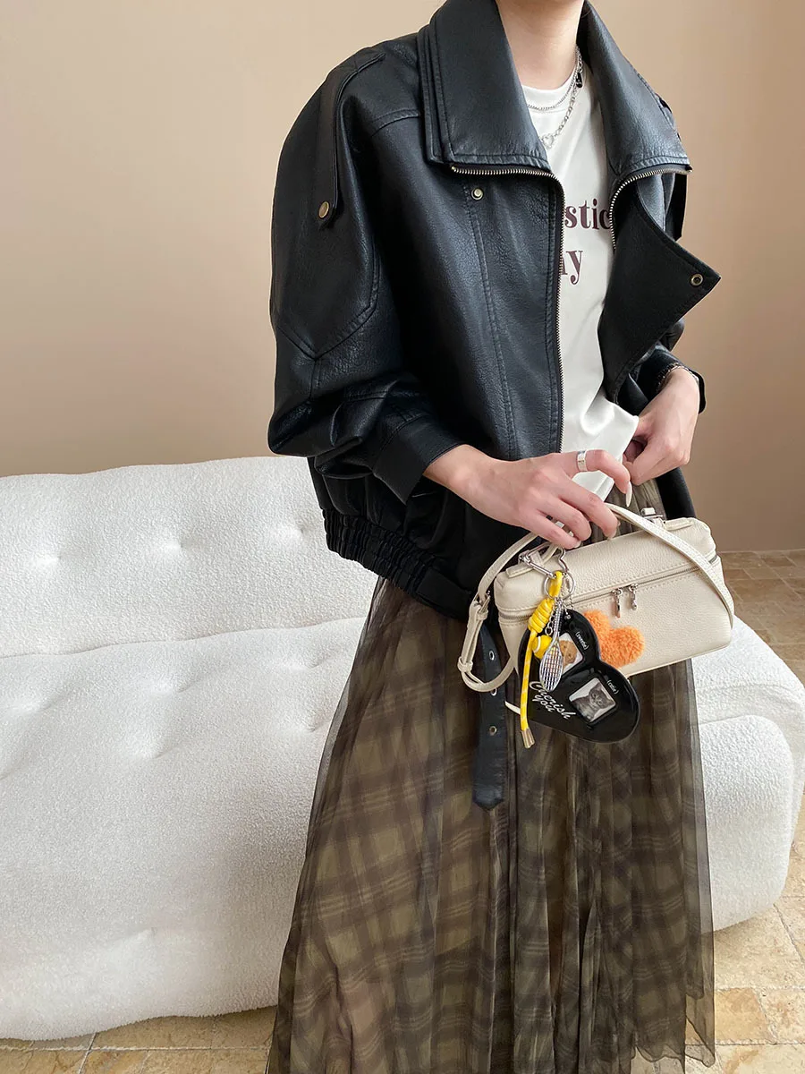 

American retro matte PU leather lapel loose motorcycle leather jacket